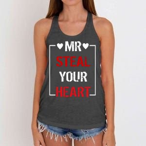 Mr. Steal Your Heart Valentines Day Women's Knotted Racerback Tank