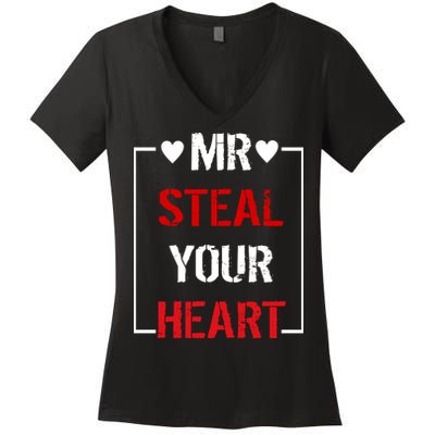 Mr. Steal Your Heart Valentines Day Women's V-Neck T-Shirt