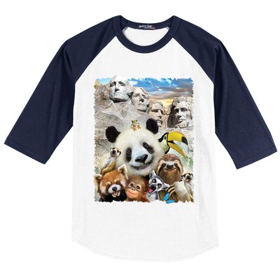 Mt Rushmore Wild Animals Selfie Baseball Sleeve Shirt