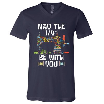 May The 14 Be With You Sew Sewing Machine Seamstress V-Neck T-Shirt