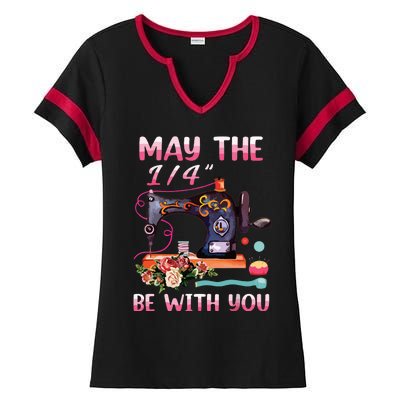 May The 14 Be With You Sewing Machine Quilting Ladies Halftime Notch Neck Tee