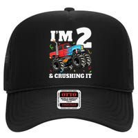 Monster Truck 2nd Birthday Boy 2 Two Year Old High Crown Mesh Back Trucker Hat