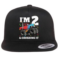 Monster Truck 2nd Birthday Boy 2 Two Year Old Flat Bill Trucker Hat