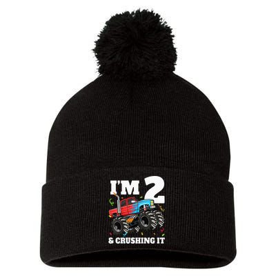 Monster Truck 2nd Birthday Boy 2 Two Year Old Pom Pom 12in Knit Beanie