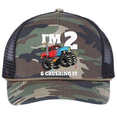 Monster Truck 2nd Birthday Boy 2 Two Year Old Retro Rope Trucker Hat Cap