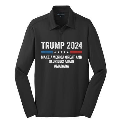 Magaga Trump 2024 Make America Great And Glorious Again Silk Touch Performance Long Sleeve Polo