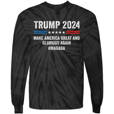 Magaga Trump 2024 Make America Great And Glorious Again Tie-Dye Long Sleeve Shirt