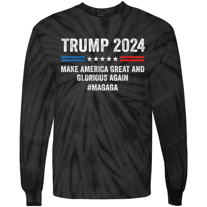 Magaga Trump 2024 Make America Great And Glorious Again Tie-Dye Long Sleeve Shirt