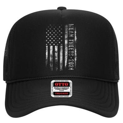 Mean Tweets 2024 Funny Trump Election Vintage American Flag High Crown Mesh Back Trucker Hat