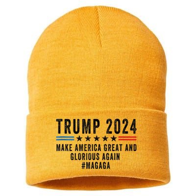 MAGAGA Trump 2024 Make America Great And Glorious Again Sustainable Knit Beanie