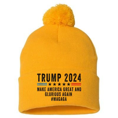 MAGAGA Trump 2024 Make America Great And Glorious Again Pom Pom 12in Knit Beanie