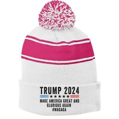 MAGAGA Trump 2024 Make America Great And Glorious Again Stripe Pom Pom Beanie