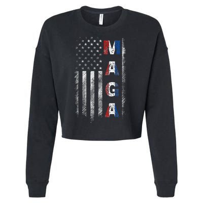 Maga Trump 2024 Us Flag American Cropped Pullover Crew