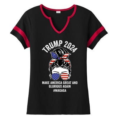 Magaga Trump 2024 Make America Great And Glorious Again Gift Ladies Halftime Notch Neck Tee