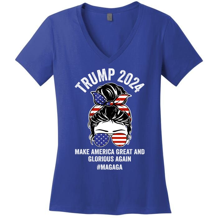 Magaga Trump 2024 Make America Great And Glorious Again Gift Women's V-Neck T-Shirt