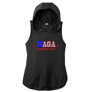 MAGA Trump 2024 Ladies PosiCharge Tri-Blend Wicking Draft Hoodie Tank