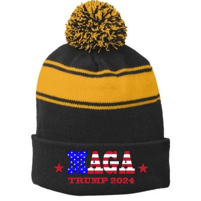 MAGA Trump 2024 Stripe Pom Pom Beanie