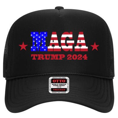 MAGA Trump 2024 High Crown Mesh Back Trucker Hat