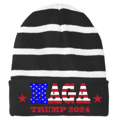 MAGA Trump 2024 Striped Beanie with Solid Band