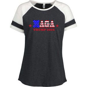 MAGA Trump 2024 Enza Ladies Jersey Colorblock Tee