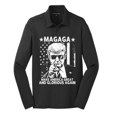 Magaga Trump 2024 Make America Great And Glorious Again Gift Silk Touch Performance Long Sleeve Polo