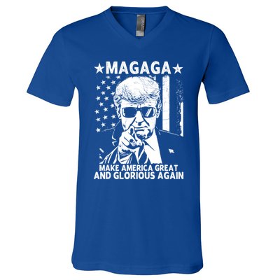 Magaga Trump 2024 Make America Great And Glorious Again Gift V-Neck T-Shirt