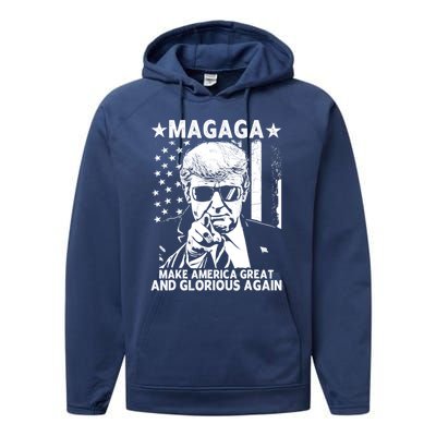 Magaga Trump 2024 Make America Great And Glorious Again Gift Performance Fleece Hoodie