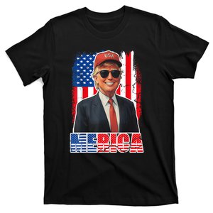 Merica Trump 2024 4th Of July Funny Trump American Flag Gift T-Shirt