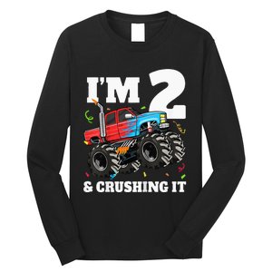 Monster Truck 2nd Birthday Boy 2 Two Year Old Long Sleeve Shirt