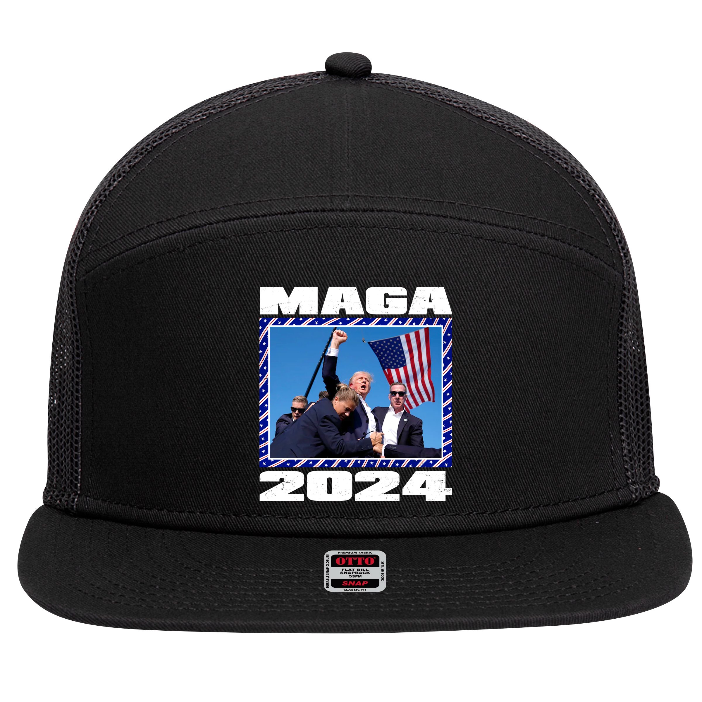 Maga Trump 2024 7 Panel Mesh Trucker Snapback Hat