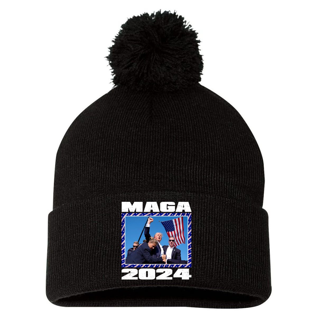 Maga Trump 2024 Pom Pom 12in Knit Beanie