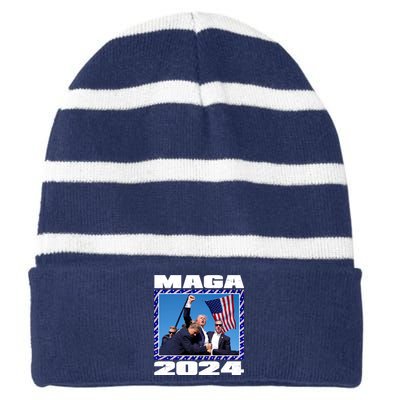 Maga Trump 2024 Striped Beanie with Solid Band