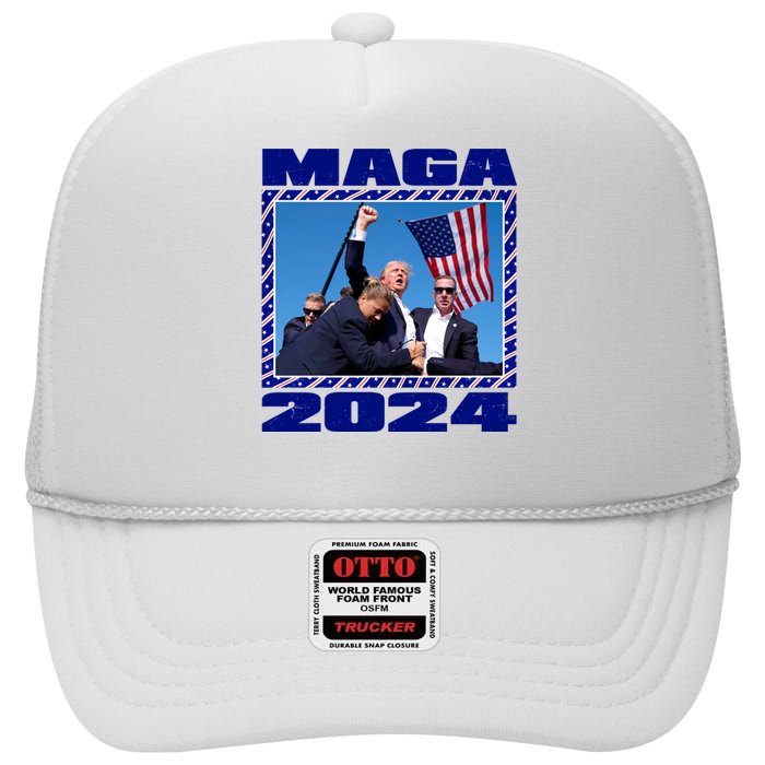 Maga Trump 2024 High Crown Mesh Back Trucker Hat