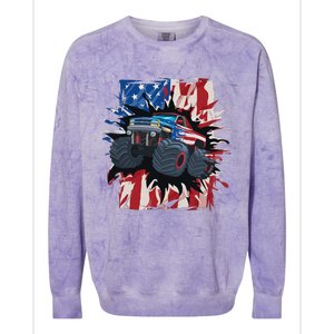 Monster Truck 4th Of July American Flag USA Colorblast Crewneck Sweatshirt