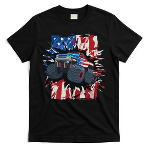 Monster Truck 4th Of July American Flag USA T-Shirt