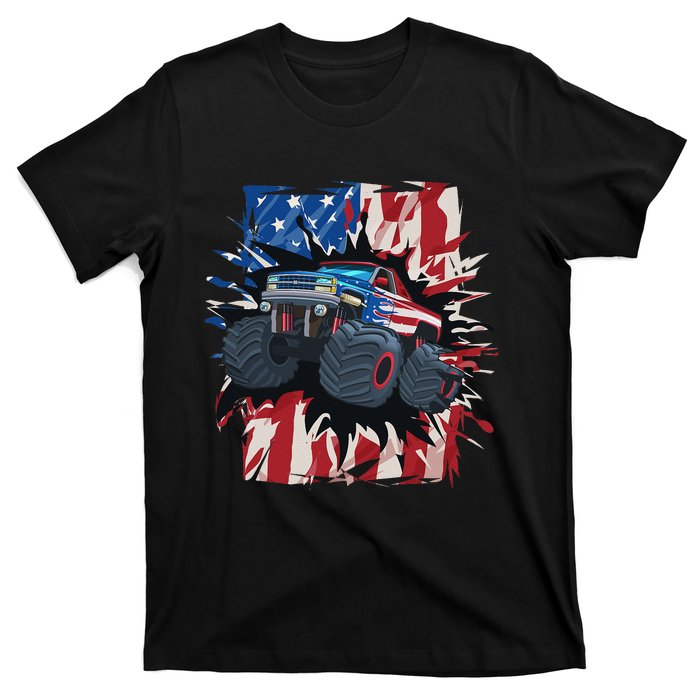 Monster Truck 4th Of July American Flag USA T-Shirt