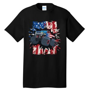 Monster Truck 4th Of July American Flag USA Tall T-Shirt