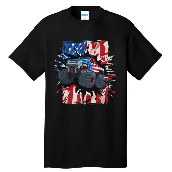 Monster Truck 4th Of July American Flag USA Tall T-Shirt