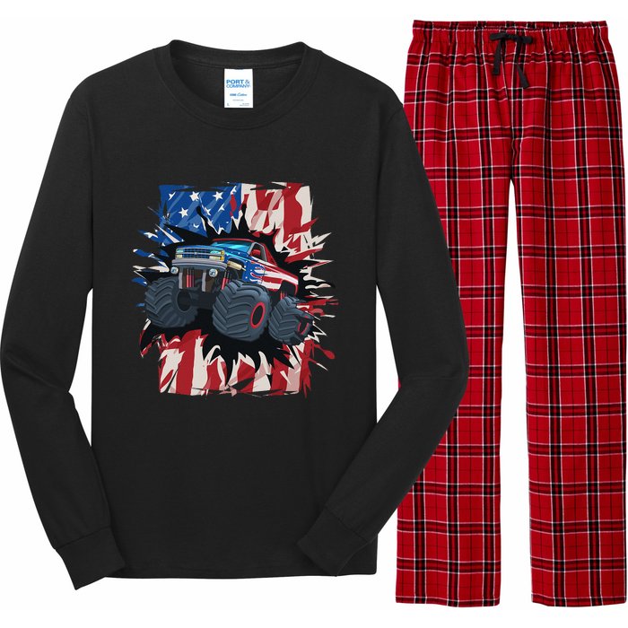 Monster Truck 4th Of July American Flag USA Long Sleeve Pajama Set