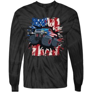 Monster Truck 4th Of July American Flag USA Tie-Dye Long Sleeve Shirt