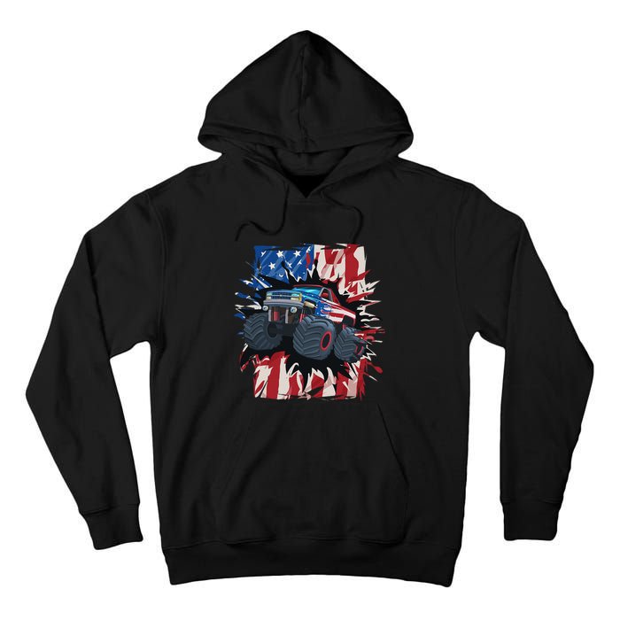 Monster Truck 4th Of July American Flag USA Tall Hoodie