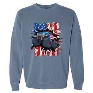 Monster Truck 4th Of July American Flag USA Garment-Dyed Sweatshirt