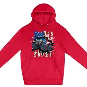 Monster Truck 4th Of July American Flag USA Premium Pullover Hoodie