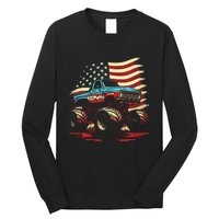 Monster Truck 4th of July Vintage American Flag Patriotic Long Sleeve Shirt