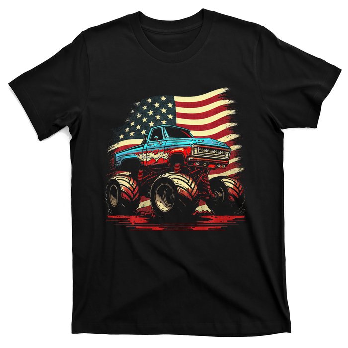 Monster Truck 4th of July Vintage American Flag Patriotic T-Shirt