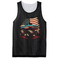 Monster Truck 4th of July Vintage American Flag Patriotic Mesh Reversible Basketball Jersey Tank