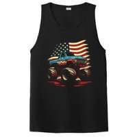 Monster Truck 4th of July Vintage American Flag Patriotic PosiCharge Competitor Tank