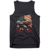 Monster Truck 4th of July Vintage American Flag Patriotic Tank Top