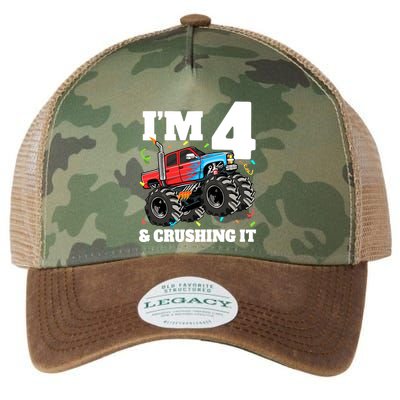 Monster Truck 4th Birthday Boy 4 Four Year Old Legacy Tie Dye Trucker Hat