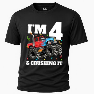 Monster Truck 4th Birthday Boy 4 Four Year Old Performance Shirt